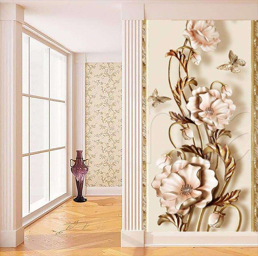 Фотообои Цветы из лепнины с бабочками  7-528