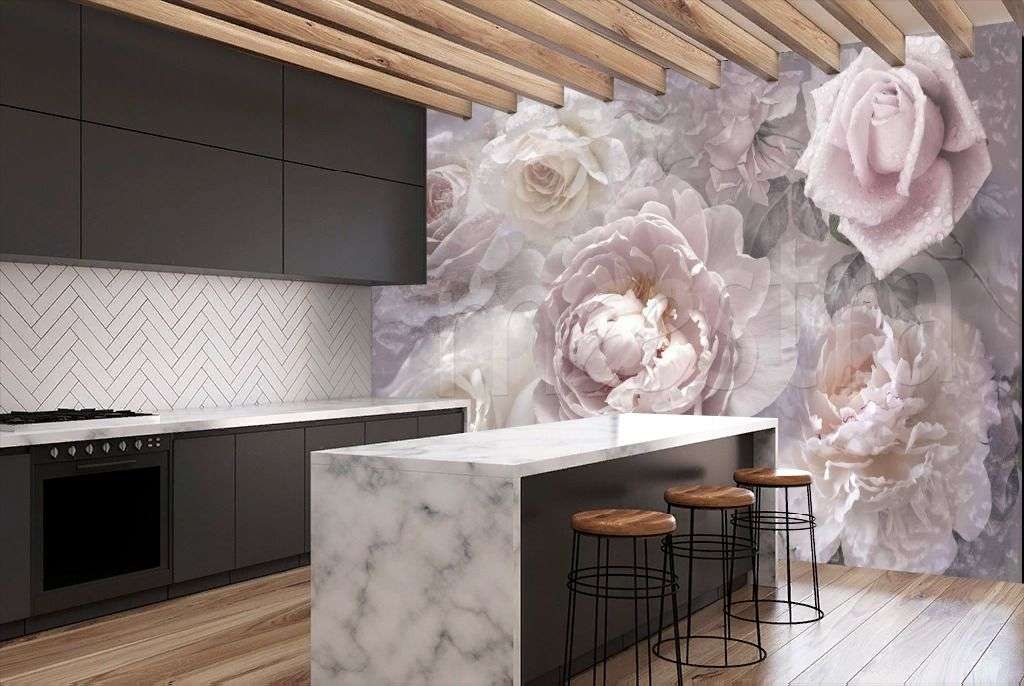 Фотообои в интерьере натюрморт "3d пионы"  7-882 фото