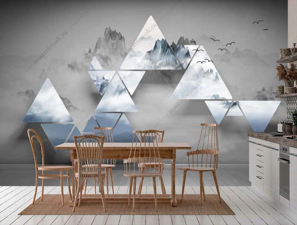 Фотообои в интерьере 3д треугольник  10-917 фото