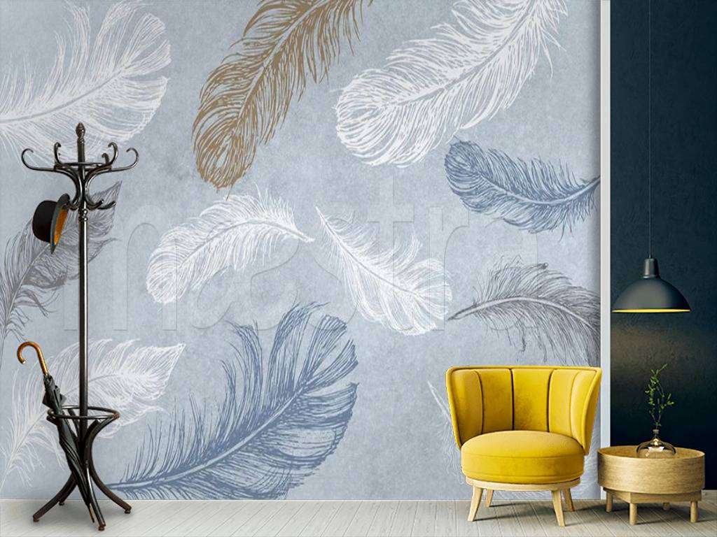 Фотообои в интерьере перья светлые  15-497 фото