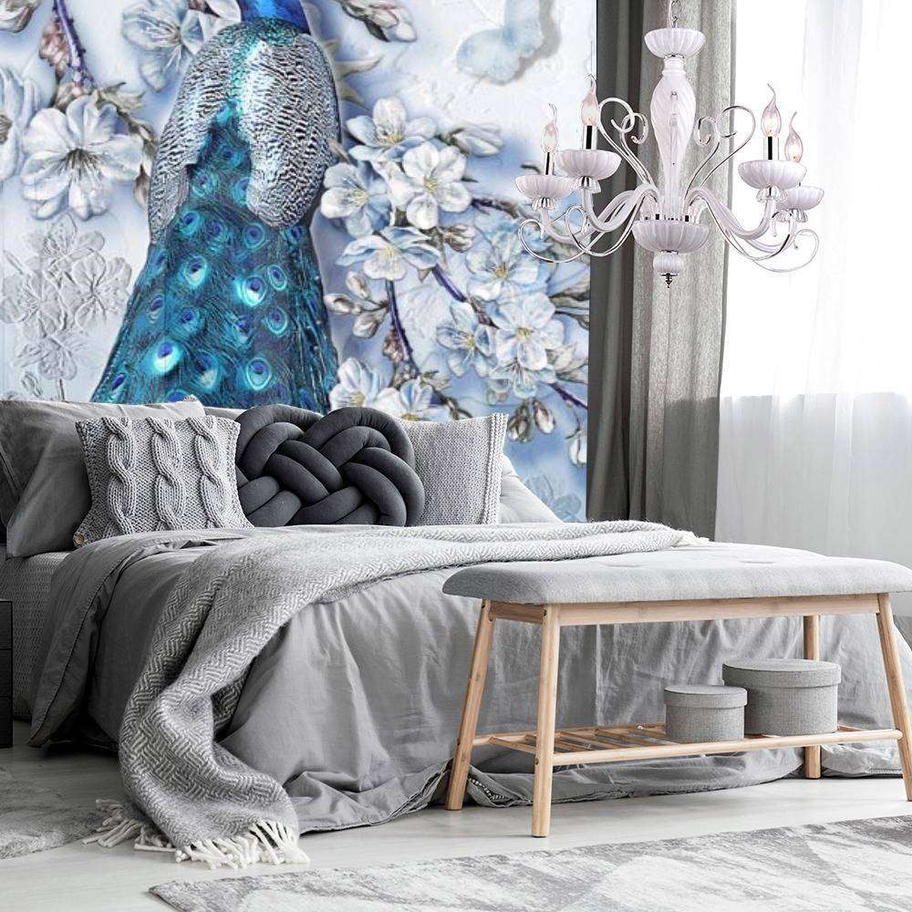 Фотообои в интерьере синий павлин  7-512 фото