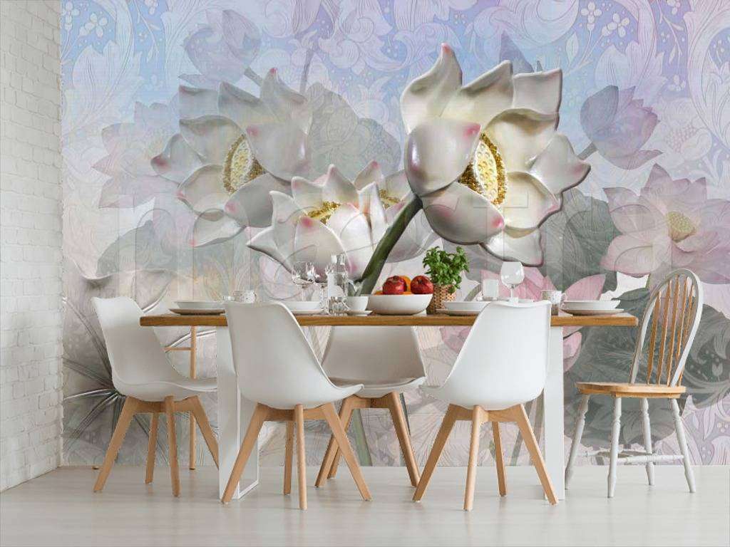 Фотообои в интерьере объемные цветы 3д  7-434 фото