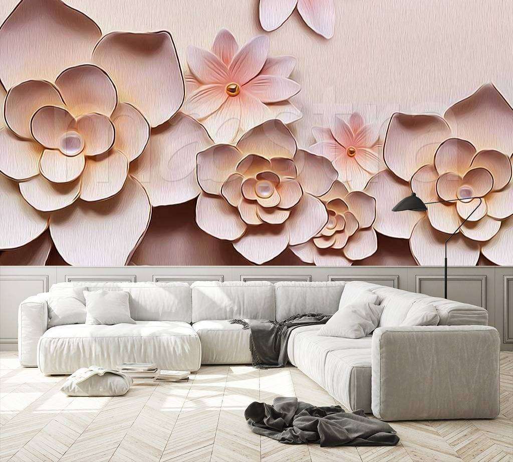 Фотообои Розовые 3д цветы из лепнины  10-464