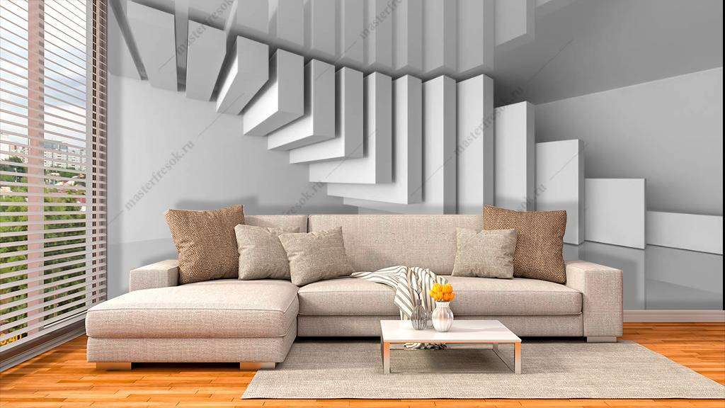 Фотообои в интерьере 3д зеркальная геометрия  10-795 фото