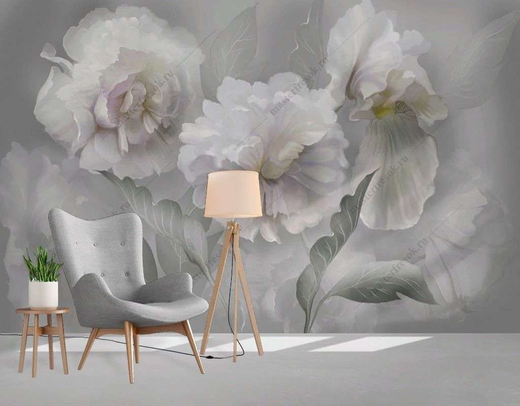 Фотообои в интерьере 3d пионы  13-487 фото