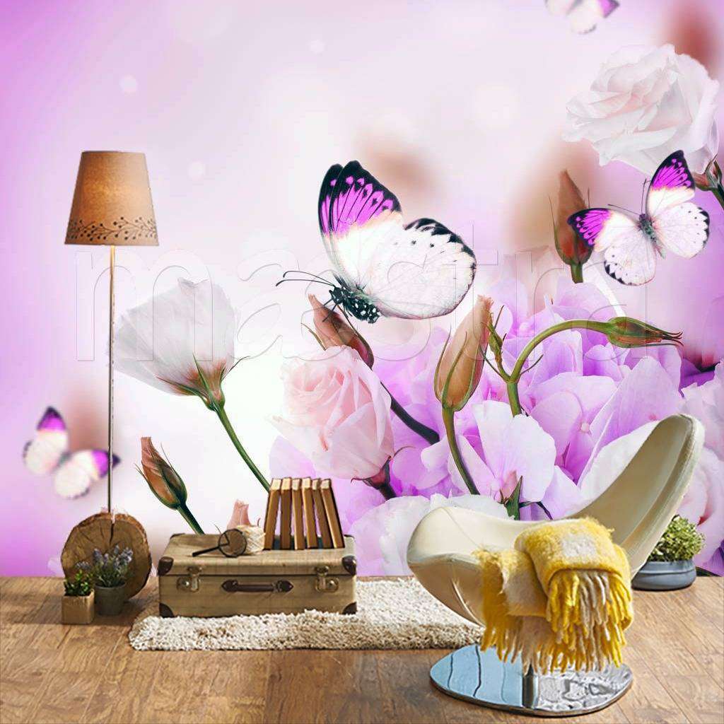 Фотообои Букет полевых цветов и бабочки  4-100