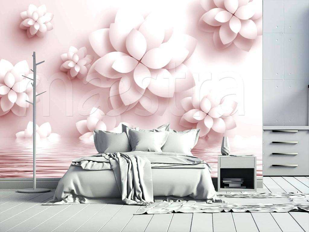 Фотообои 3д розовые цветы на розовом фоне  10-515