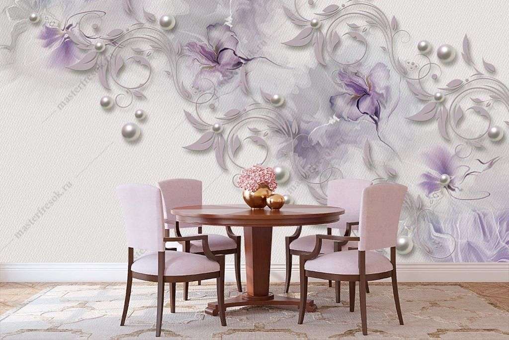 Фотообои в интерьере 3д цветы фиолетовые нежные  10-928 фото