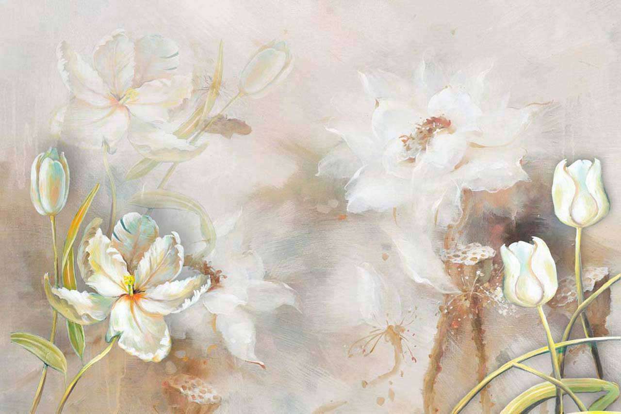 Фотообои в интерьере цветы на нежном светлом фоне  10-520 фото