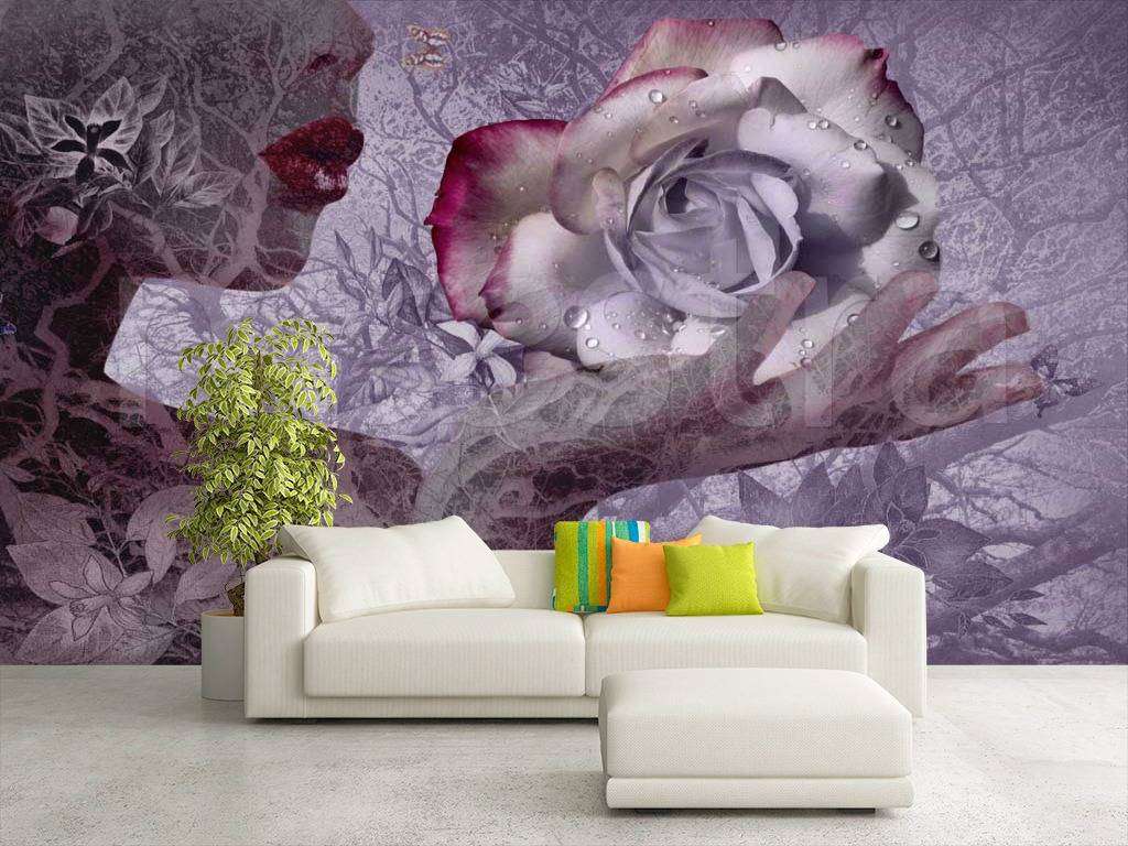 Фотообои в интерьере роза романтика в темных тонах  7-387 фото