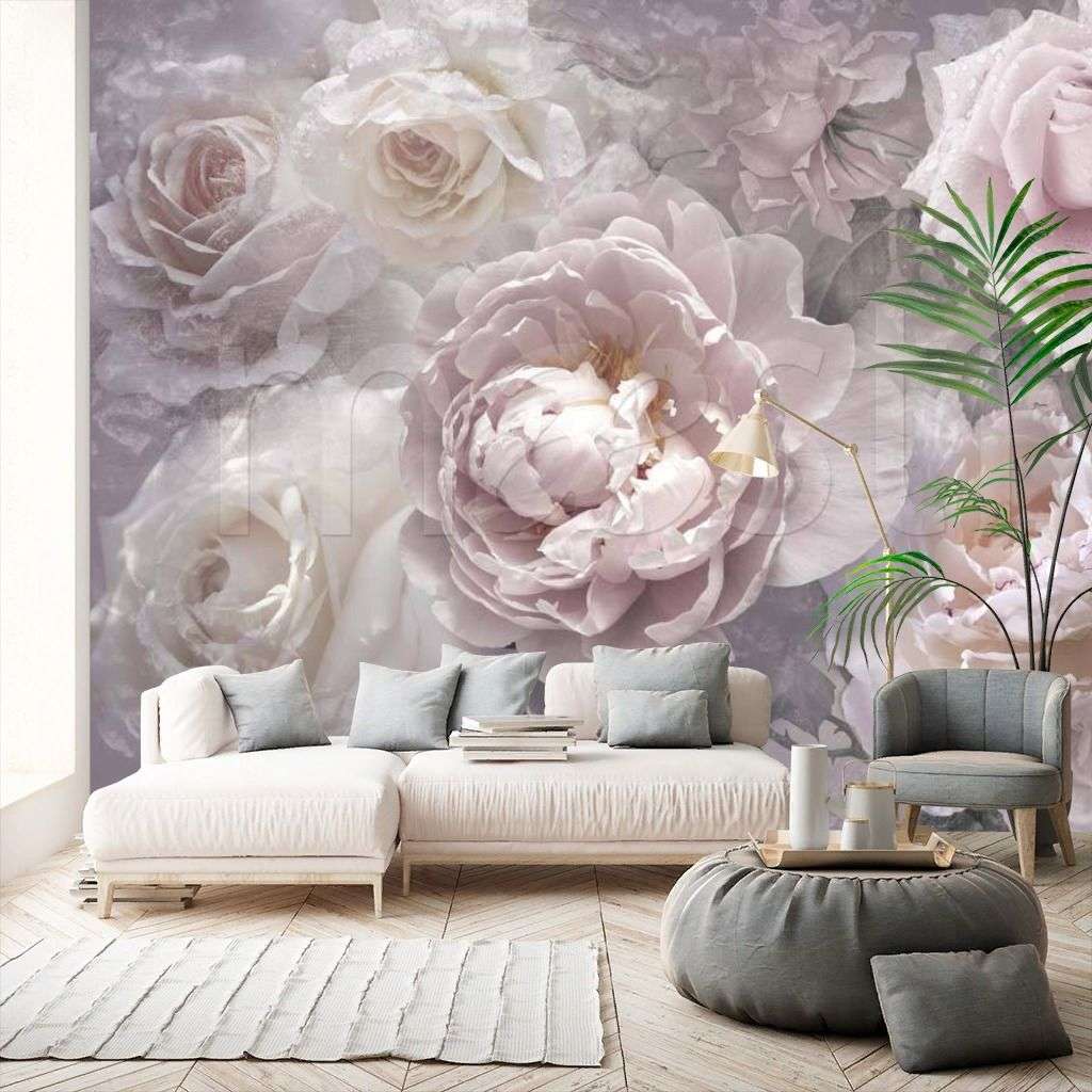 Фотообои в интерьере натюрморт "3d пионы"  7-882 фото