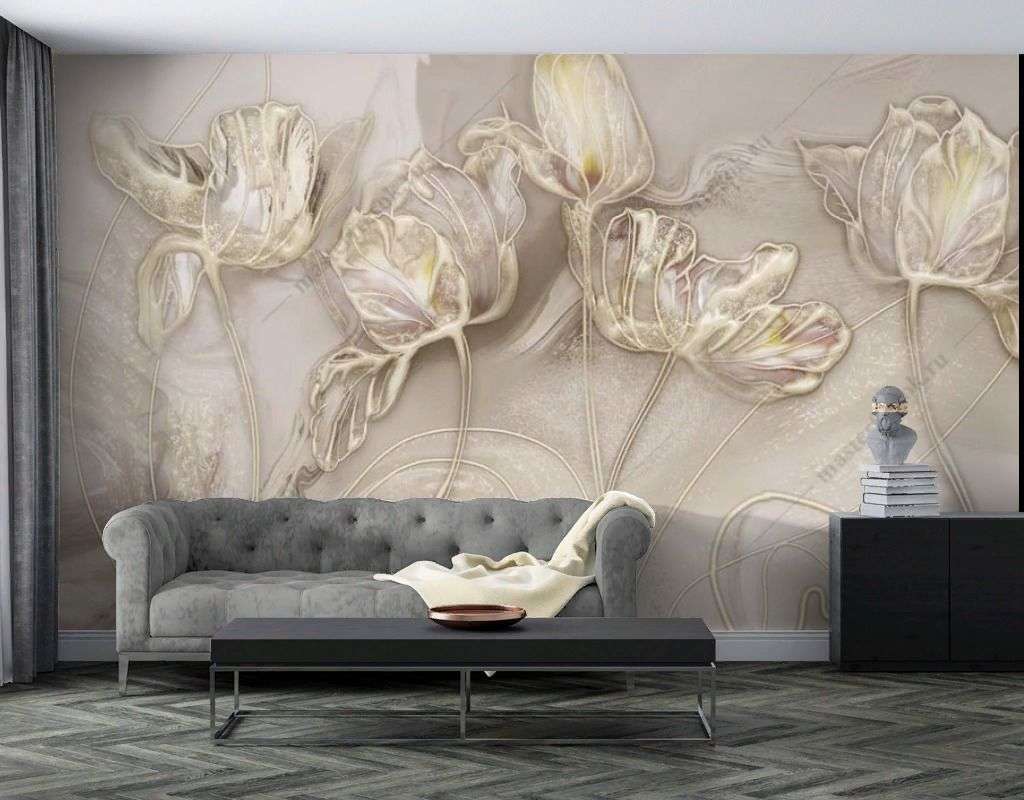 Фотообои в интерьере маки золотые  13-567 фото