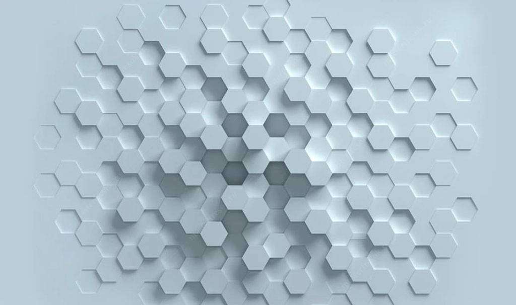 Фотообои в интерьере голубые соты  15-753 фото