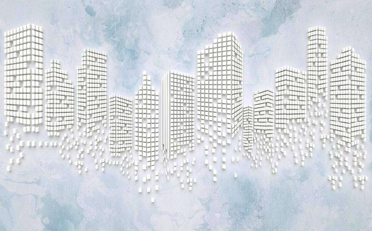 Фотообои в интерьере абстракция трехмерный город 3д  15-461 фото