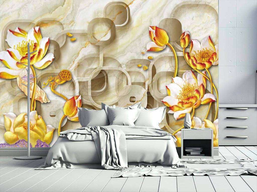 Фотообои в интерьере изумительные цветы на 3д фоне  10-407 фото