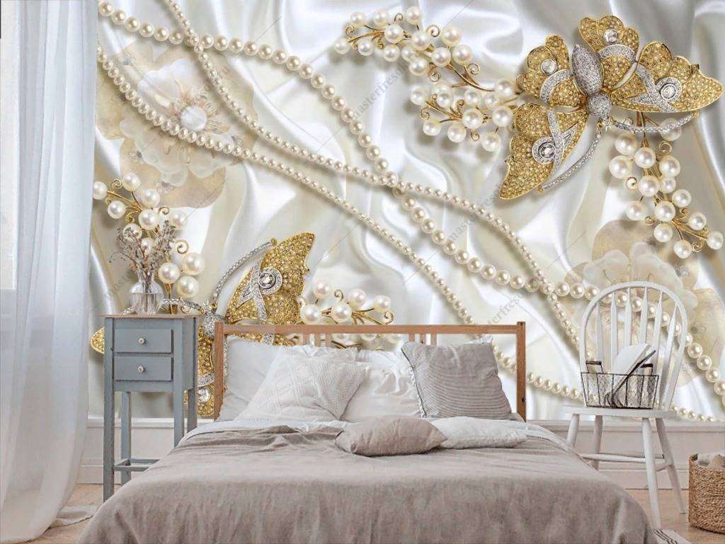 Фотообои в интерьере 3д золотые бабочки  10-856 фото