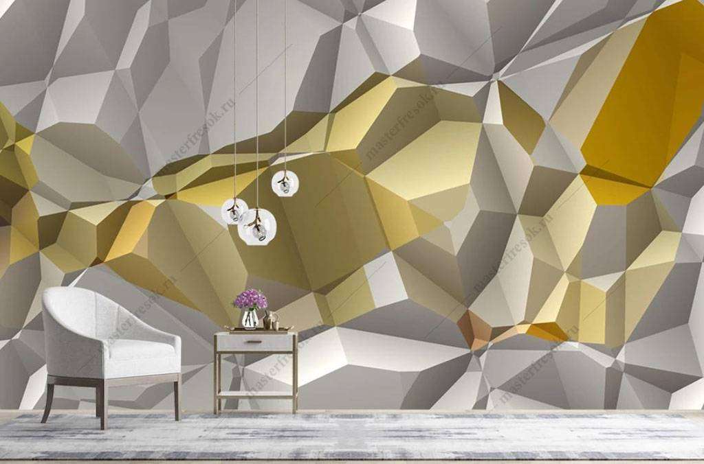 Фотообои в интерьере золотая полигональная текстура  16-092 фото