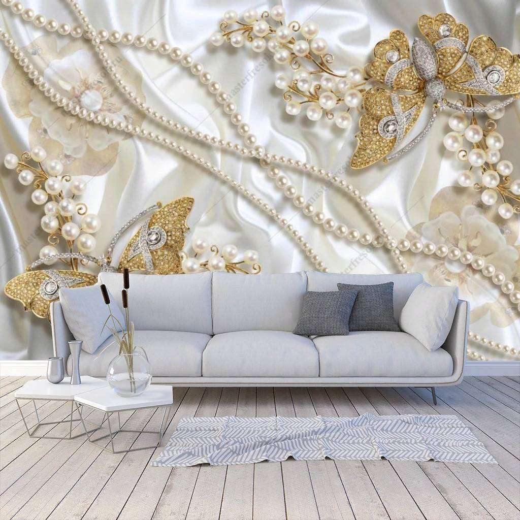 Фотообои в интерьере 3д золотые бабочки  10-856 фото