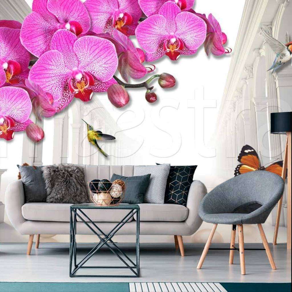 Фотообои Стереоскопическая розовая орхидея с перспективой  7-486