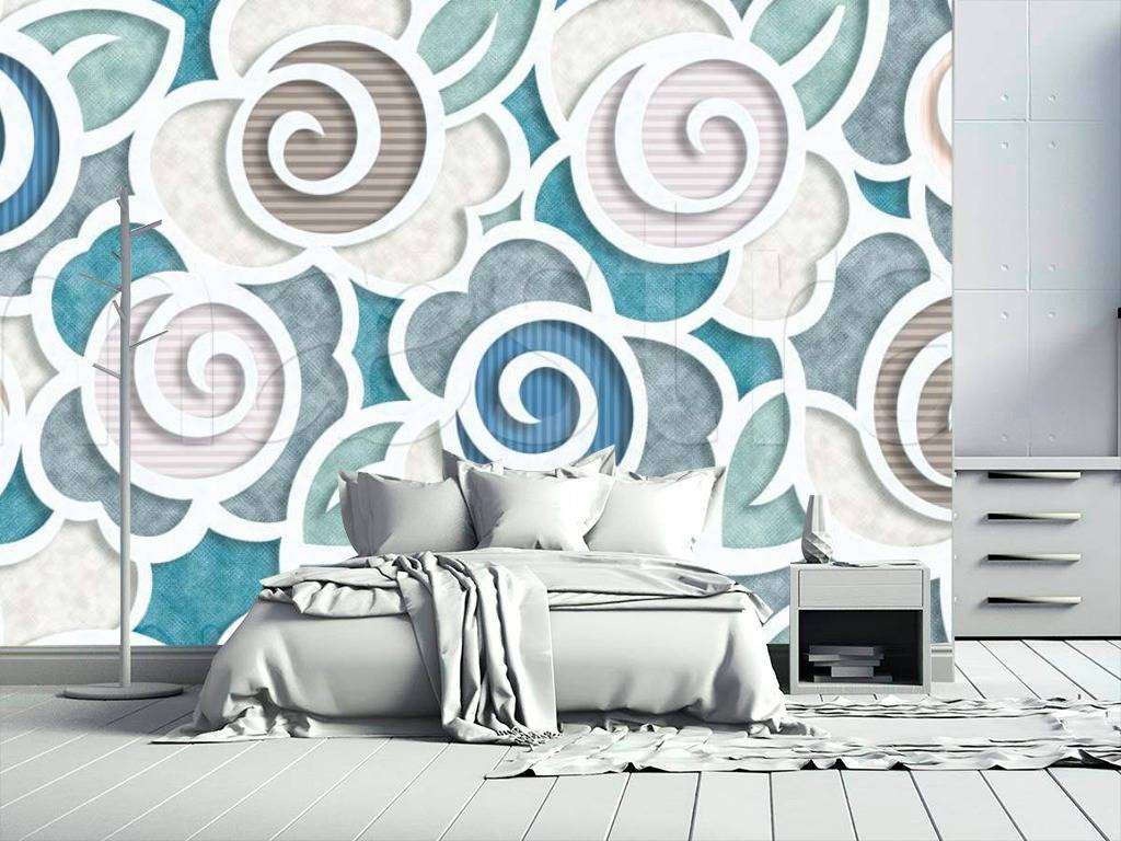 Фотообои в интерьере орнамент из 3д цветов  10-473 фото