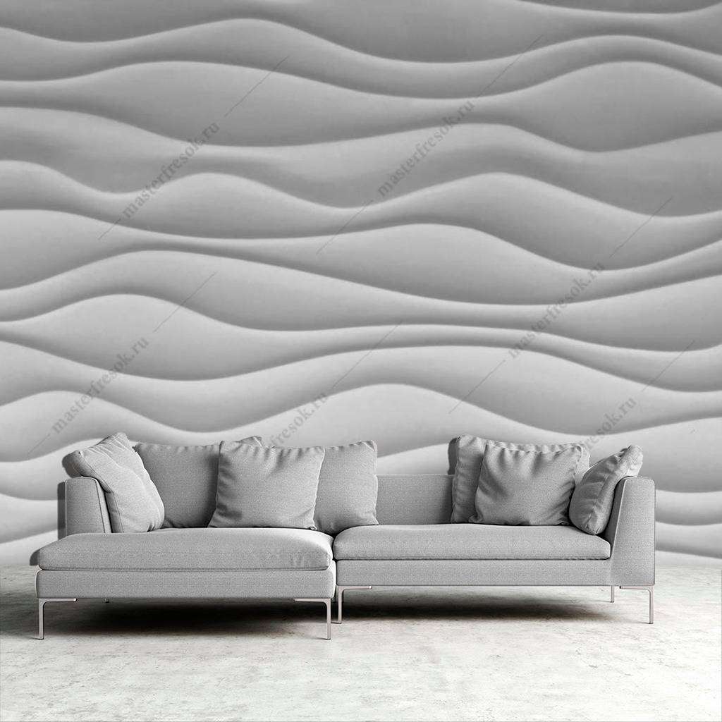Фотообои в интерьере 3д белые волны  10-777 фото
