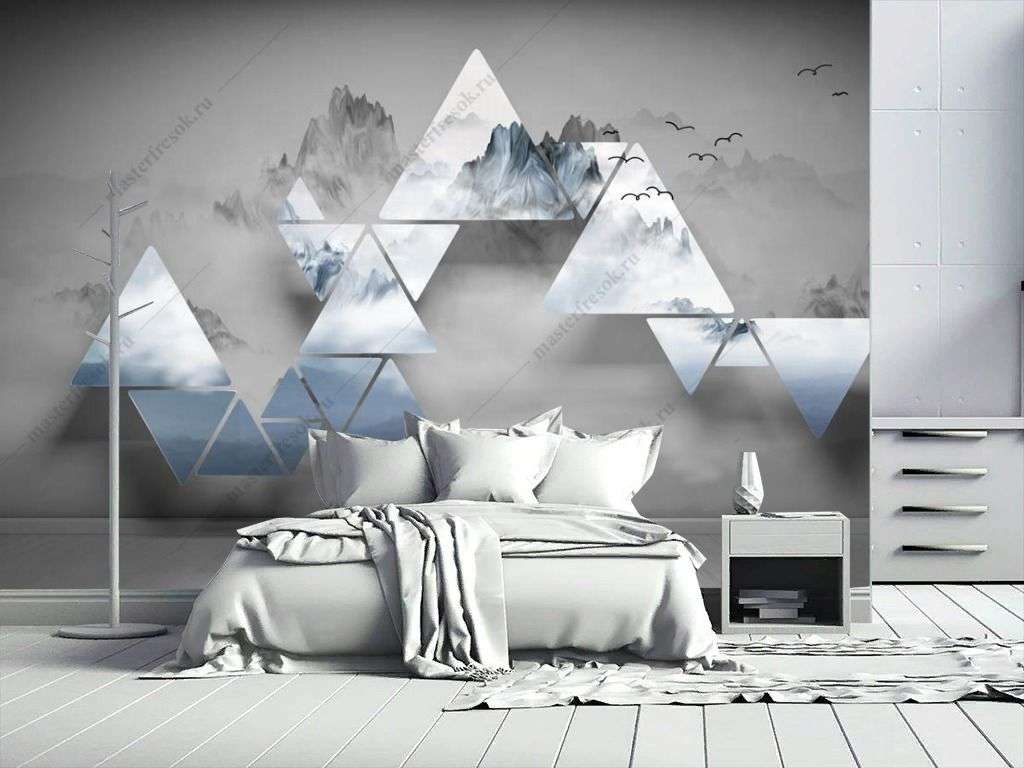 Фотообои в интерьере 3д треугольник  10-917 фото