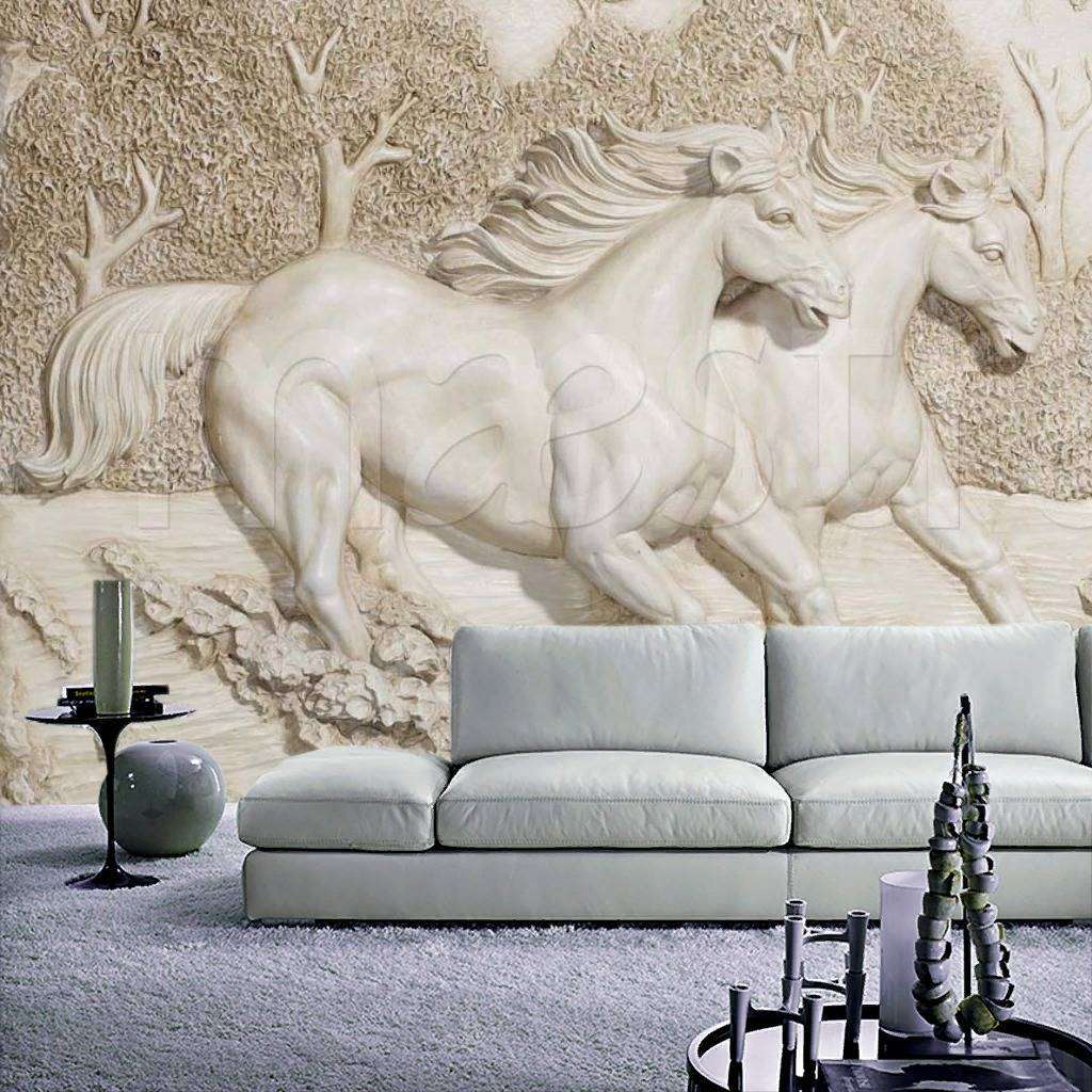 Фотообои в интерьере кони 3д  7-813 фото