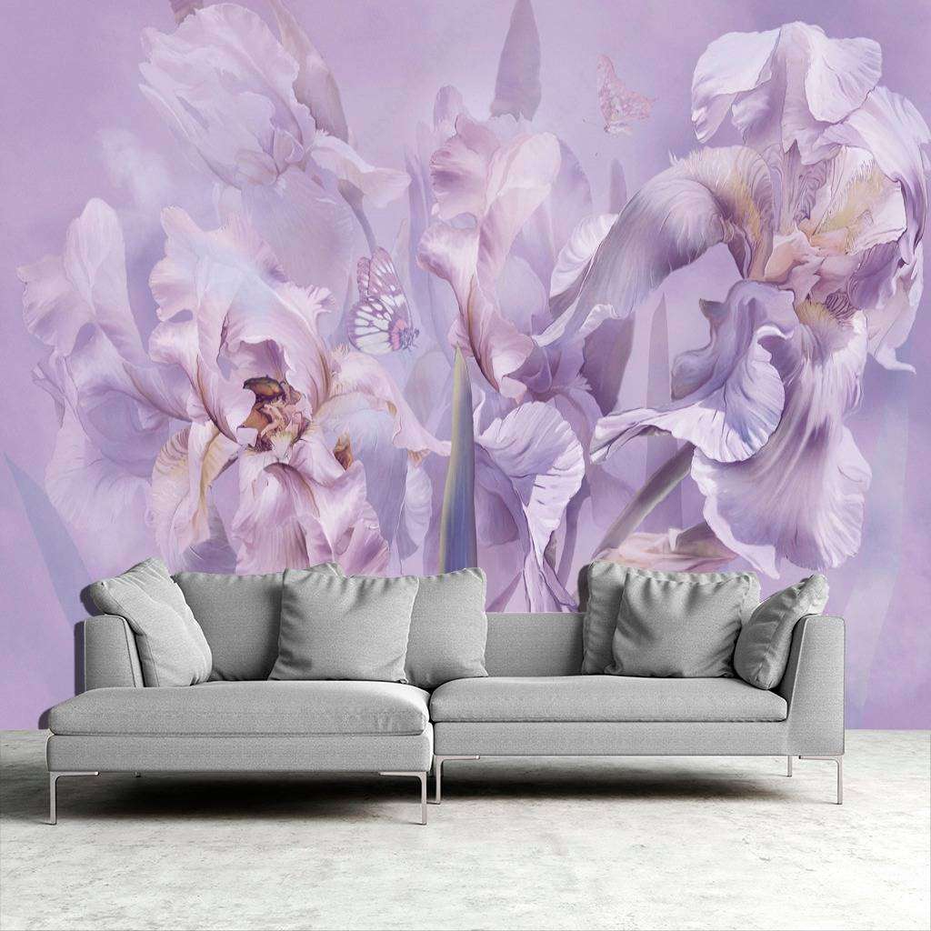 Фотообои в интерьере сиреневые ирисы  13-180 фото