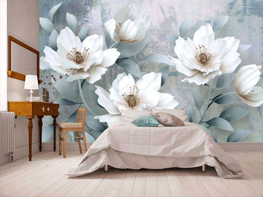 Фотообои 3д стерео рельефные цветы на сером фоне  15-005