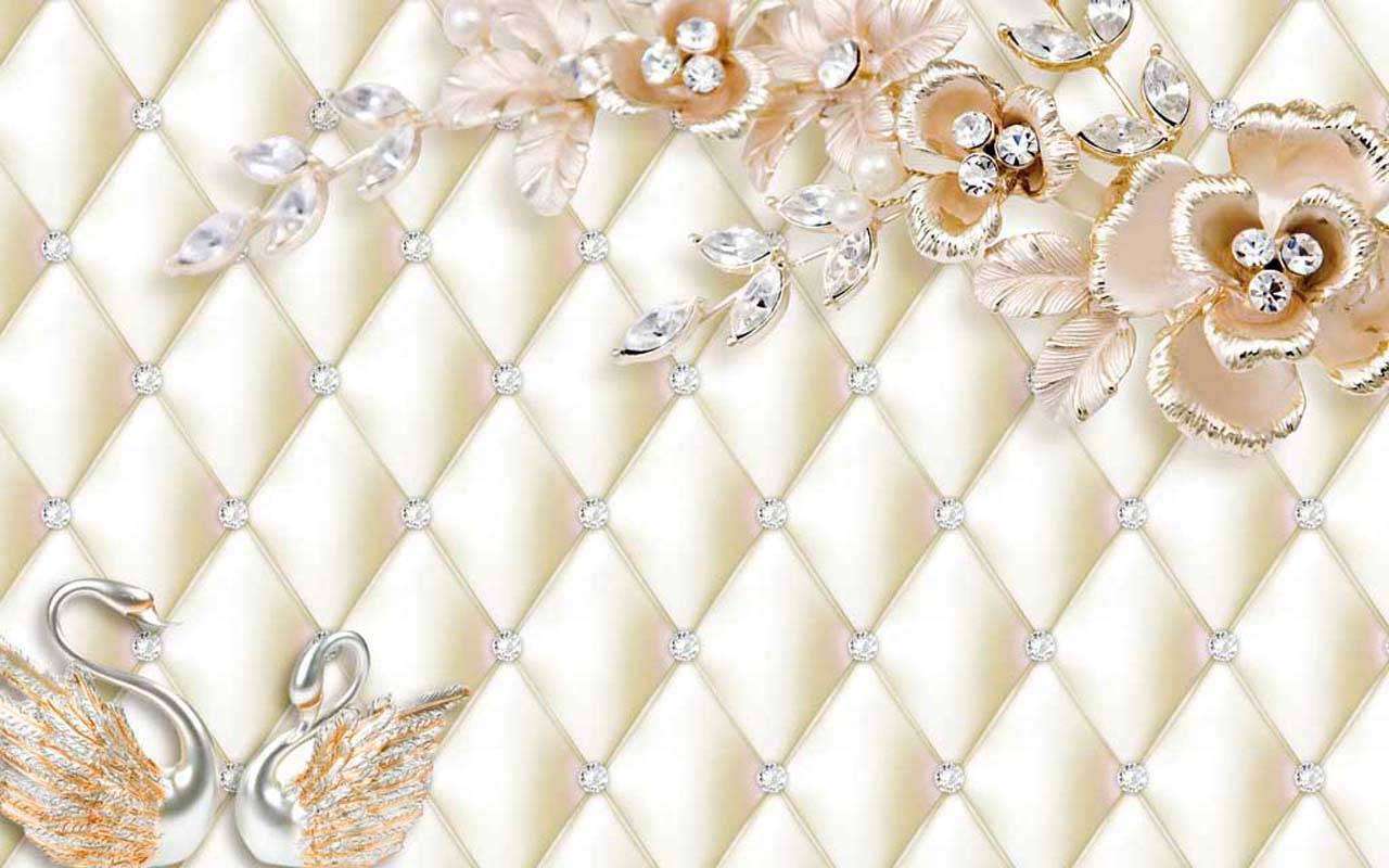 Фотообои в интерьере лебеди и цветы на 3д фоне  10-390 фото