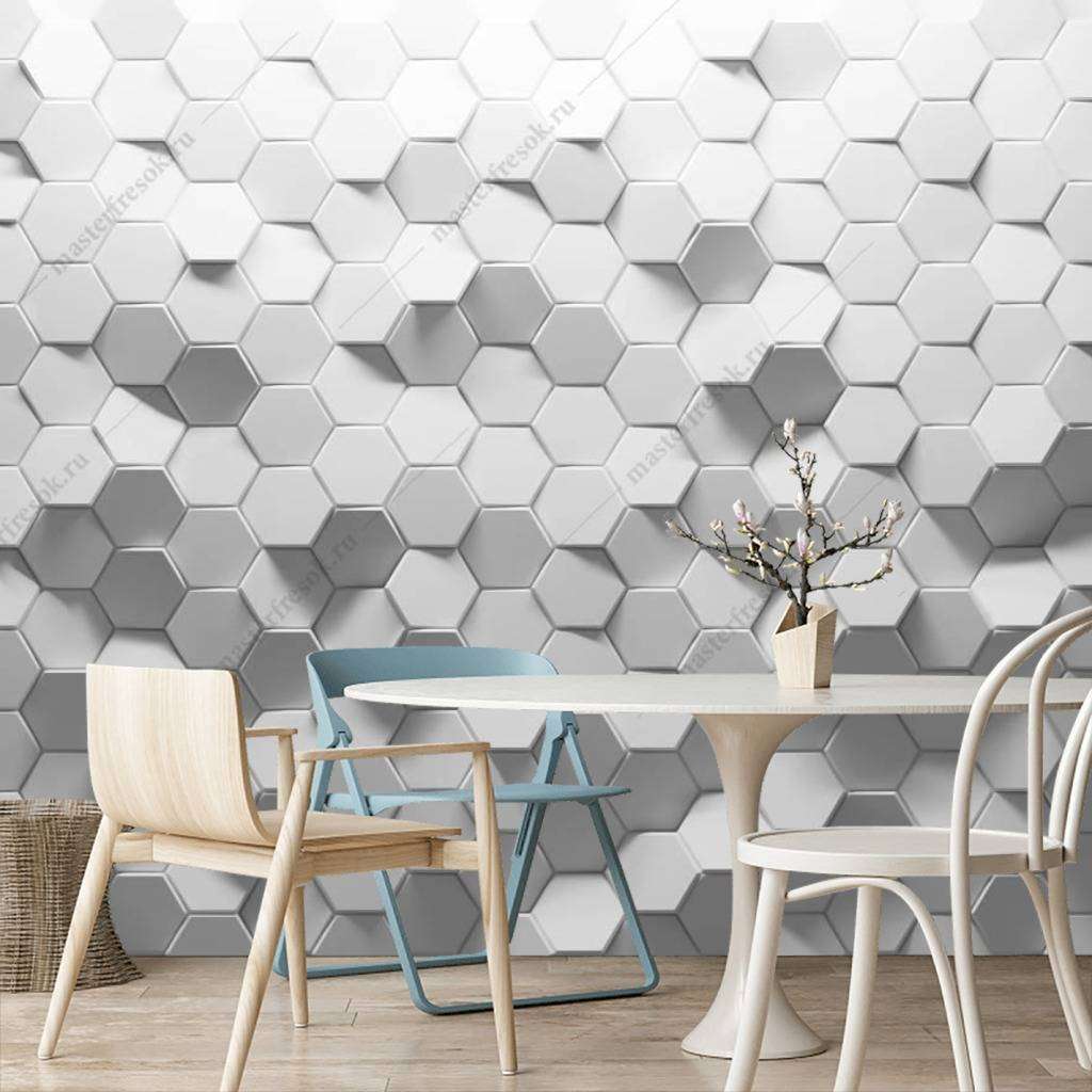 Фотообои в интерьере 3д серые малые соты  10-816 фото