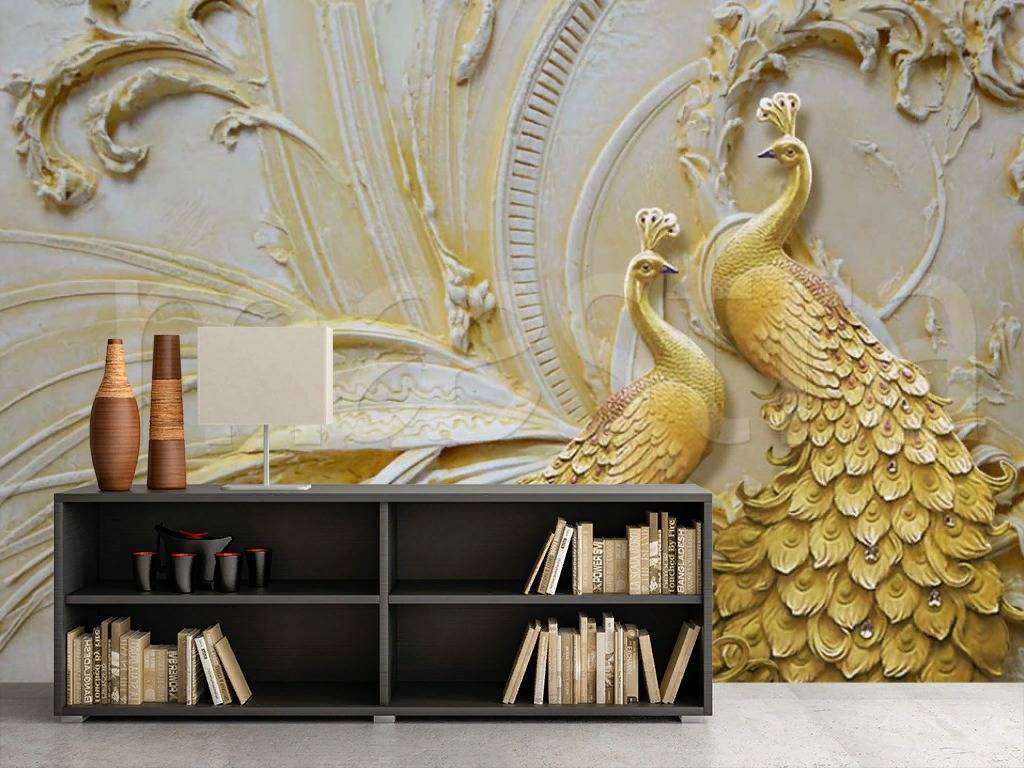 Фотообои в интерьере 3д павлины  7-801 фото