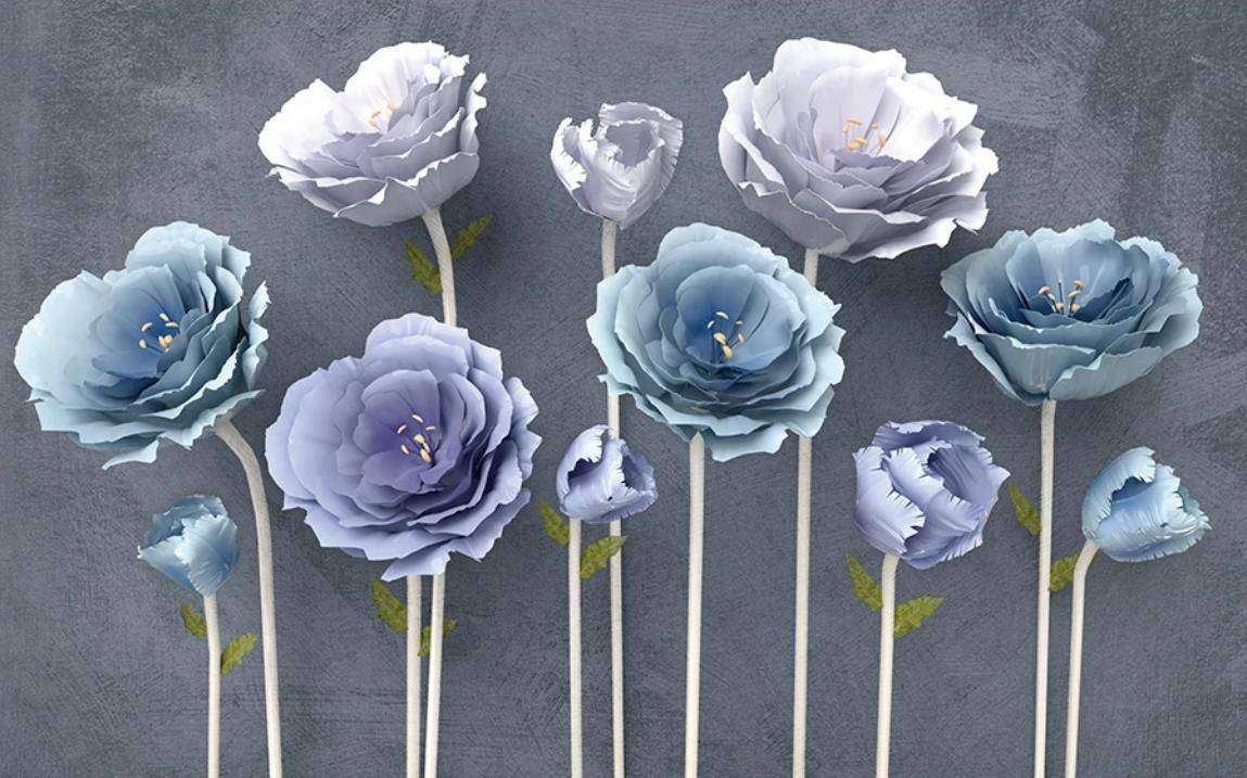 Фотообои в интерьере цветы стереоскопические голубые  15-405 фото