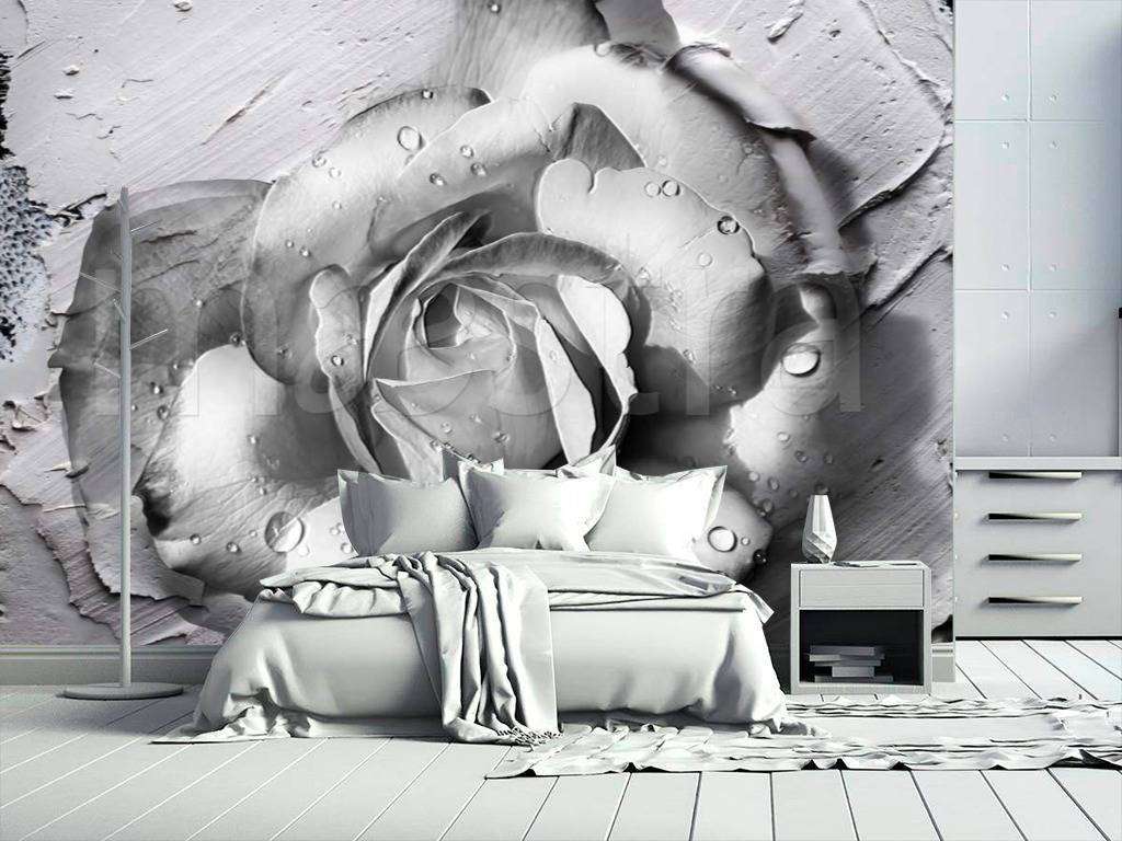 Фотообои Объемная роза с каплями росы из лепнины  7-491