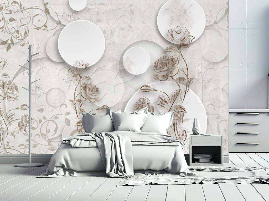 Фотообои в интерьере 3д графика с шарами и розами  7-830 фото