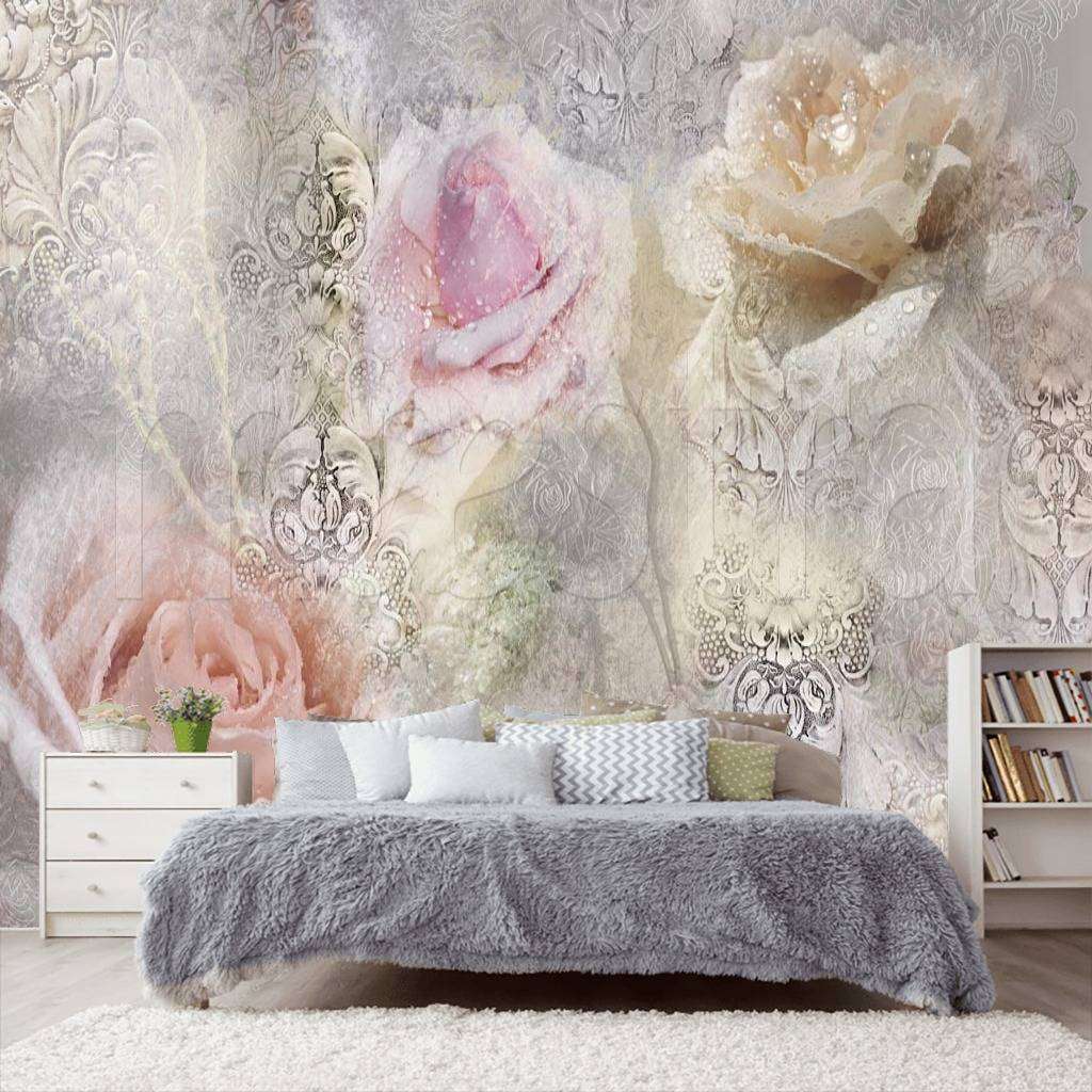 Фотообои в интерьере розы с узорами  7-735 фото