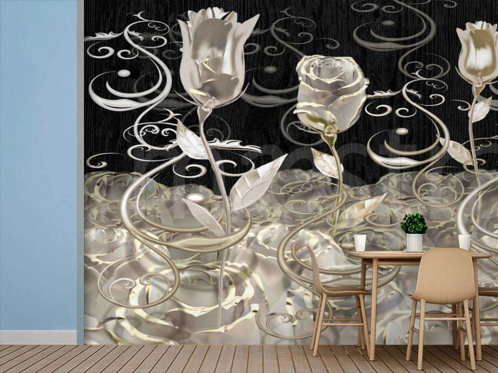 Фотообои Розы с золотыми узорами  7-592