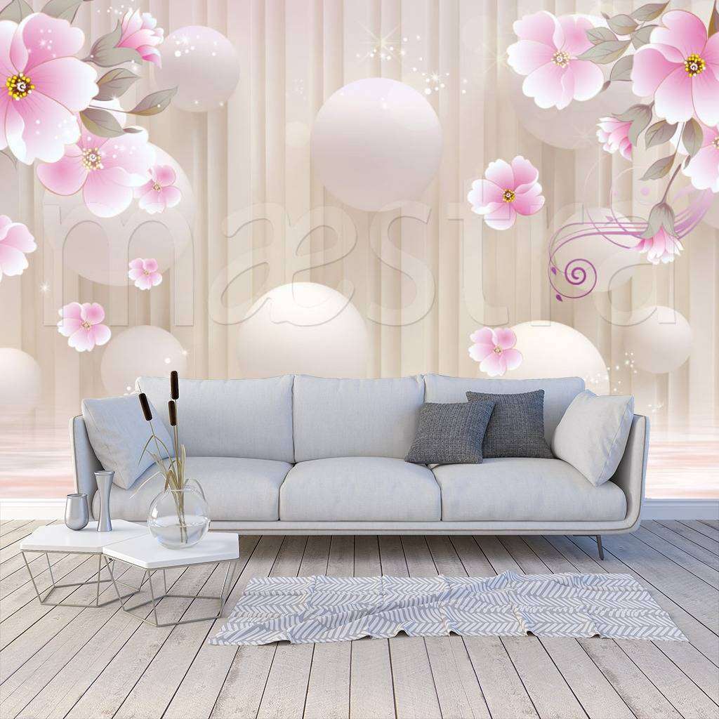 Фотообои 3д цветы на фоне шаров  10-581