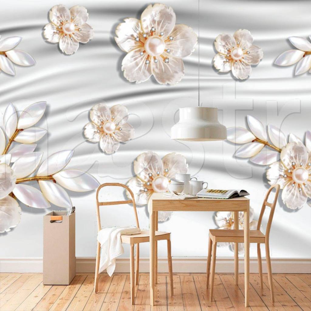 Фотообои 3д цветы на атласном фоне  10-596