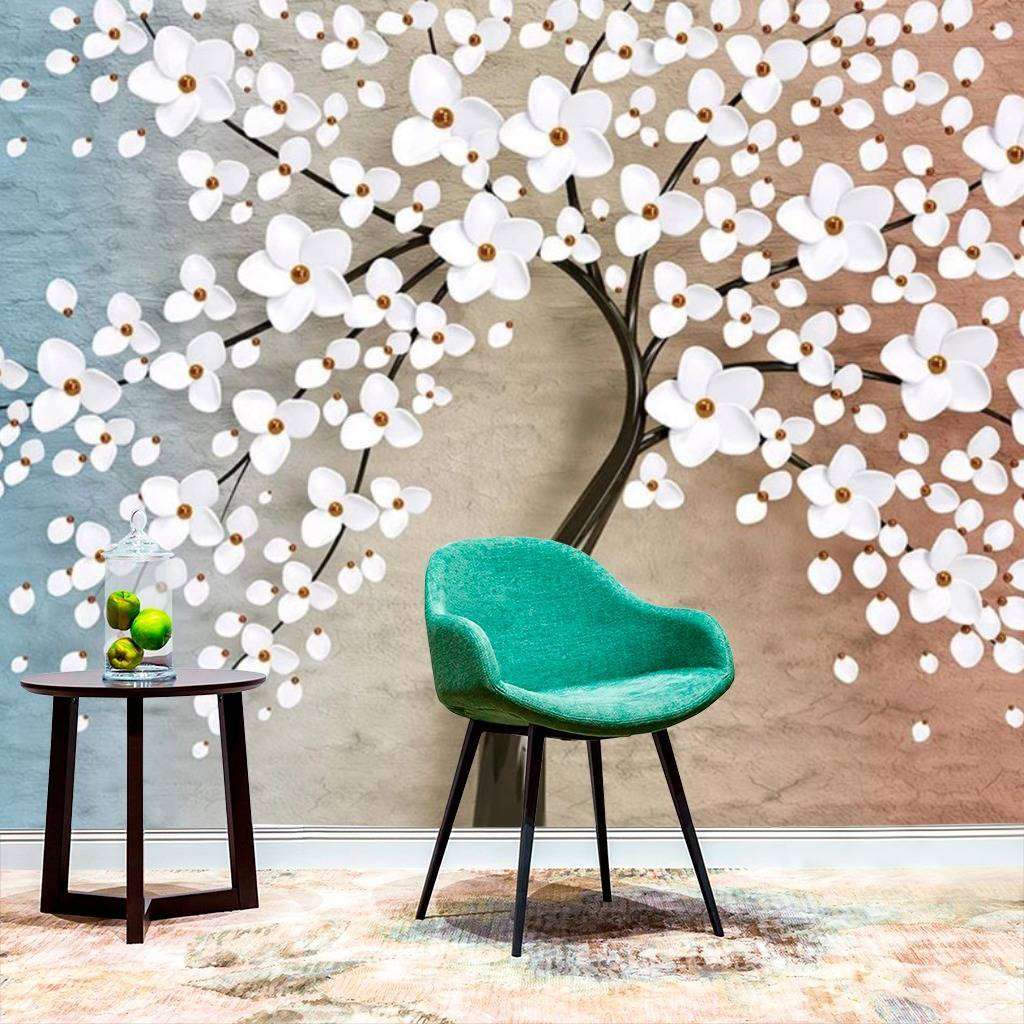 Фотообои в интерьере белоснежное дерево  15-595 фото