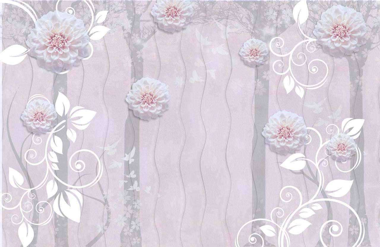 Фотообои в интерьере стереоскопические нежно розовые цветы на фоне 3д  7-469 фото