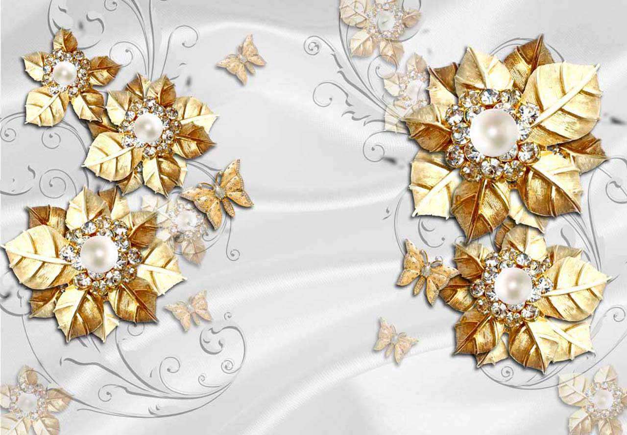 Фотообои в интерьере золотые цветы на шелке  10-401 фото