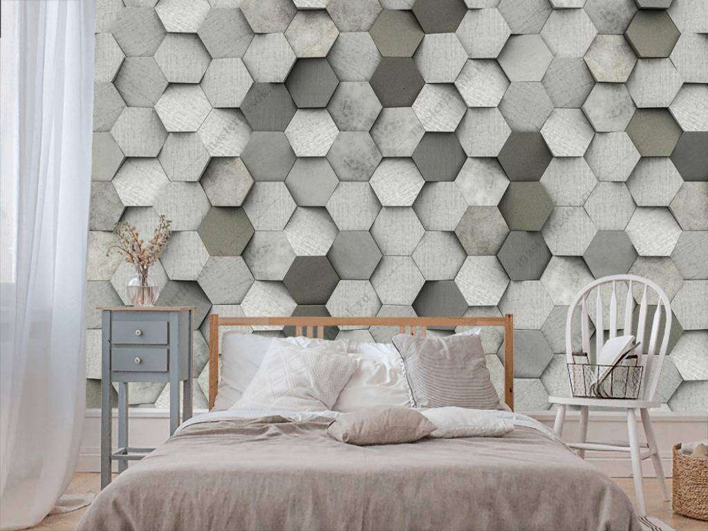 Фотообои в интерьере 3д серые соты  10-781 фото