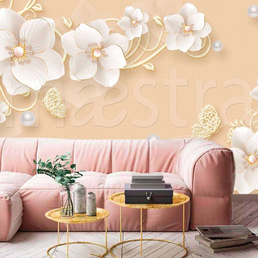 Фотообои Бесшовные обои на стену:  3д цветы белые. Артикул: 10-572  