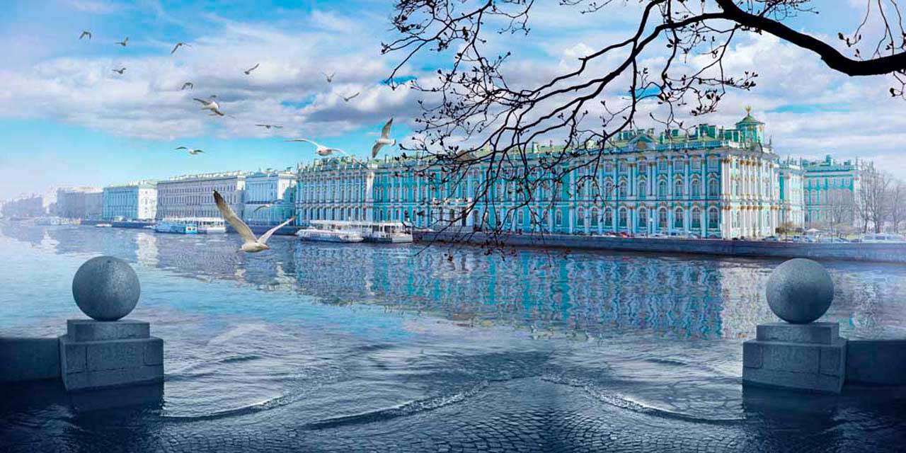 Фотообои в интерьере вид на эрмитаж  7-505 фото