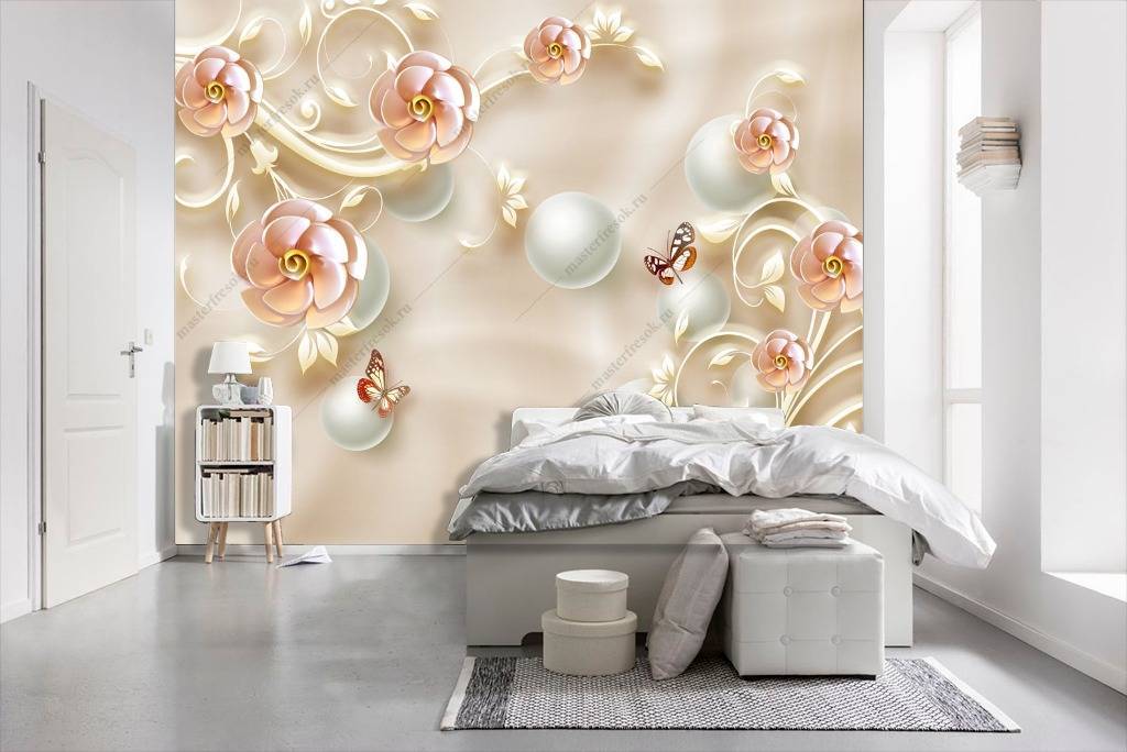 Фотообои 3д Цветы и жемчуг  10-628