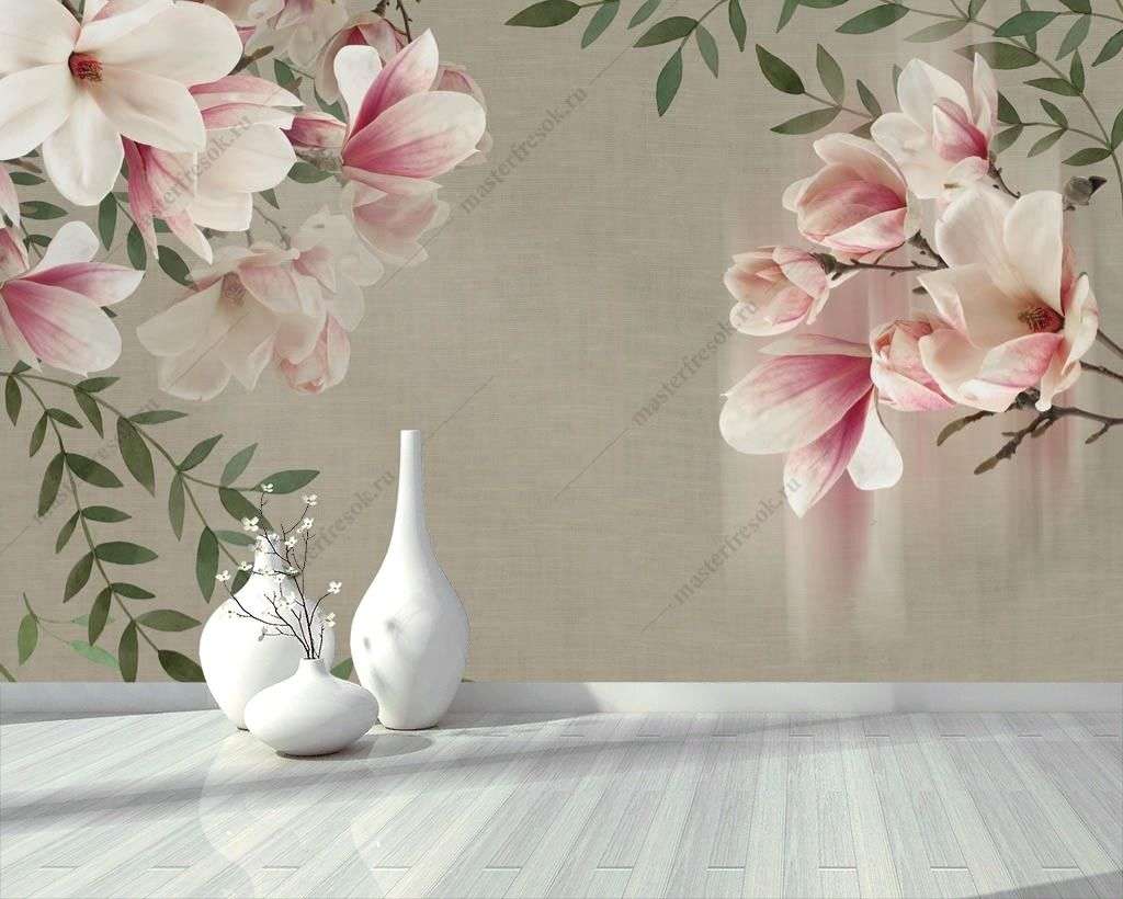 Фотообои в интерьере магнолии 3д  14-305 фото