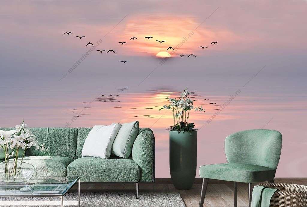 Фотообои в интерьере море на закате  9-1482 фото