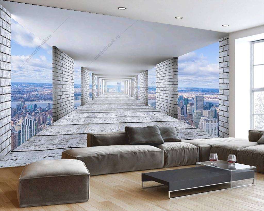 Фотообои в интерьере 3д тоннель и голубое небо  9-1188 фото