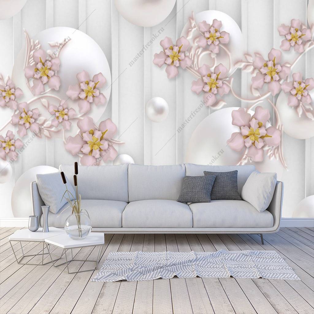 Фотообои 3д шары и цветы  10-634